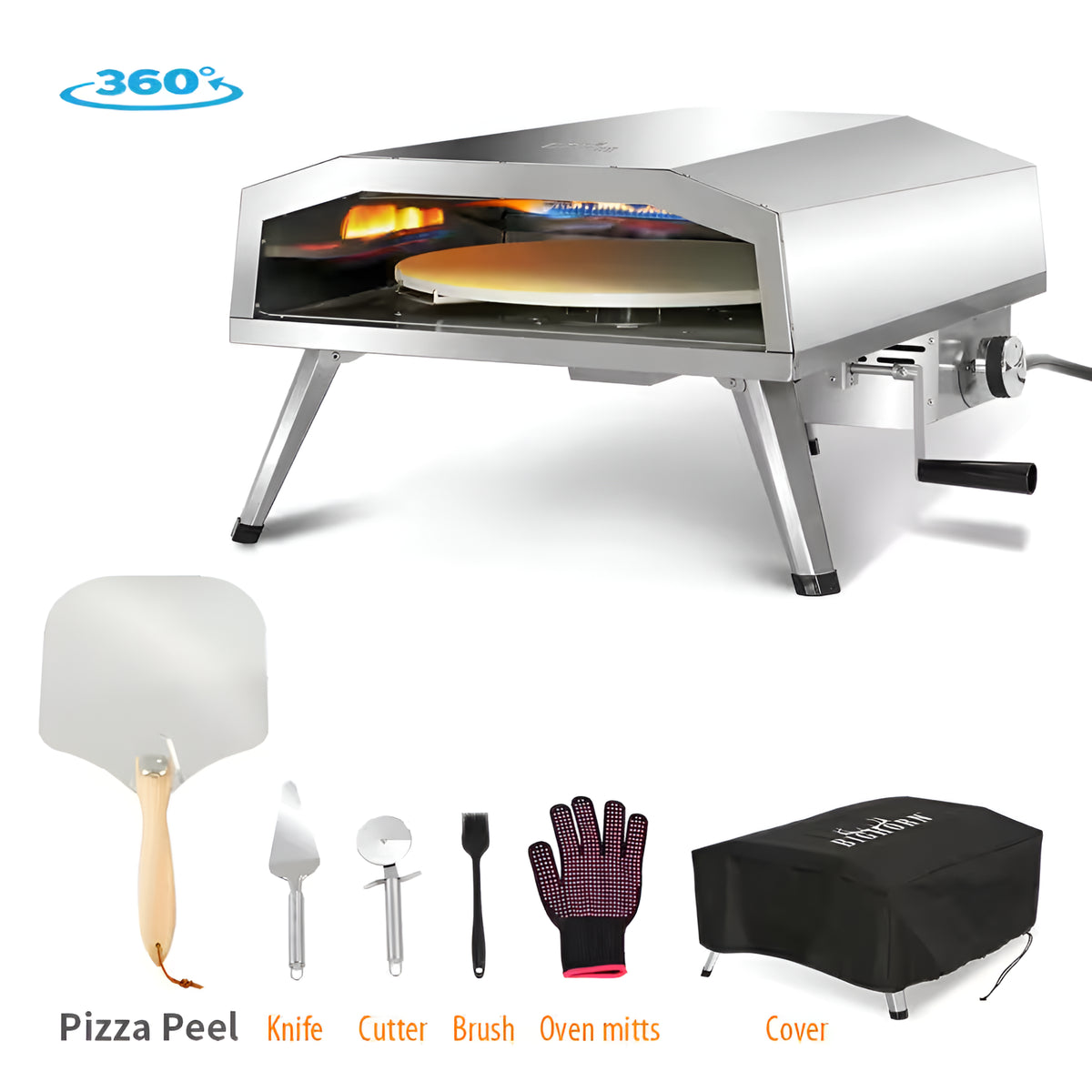 16 In. Propane Pizza Oven, Outdoor Pizza Oven in Stainless Steel, W/Rotating Pizza Stone — product view 6