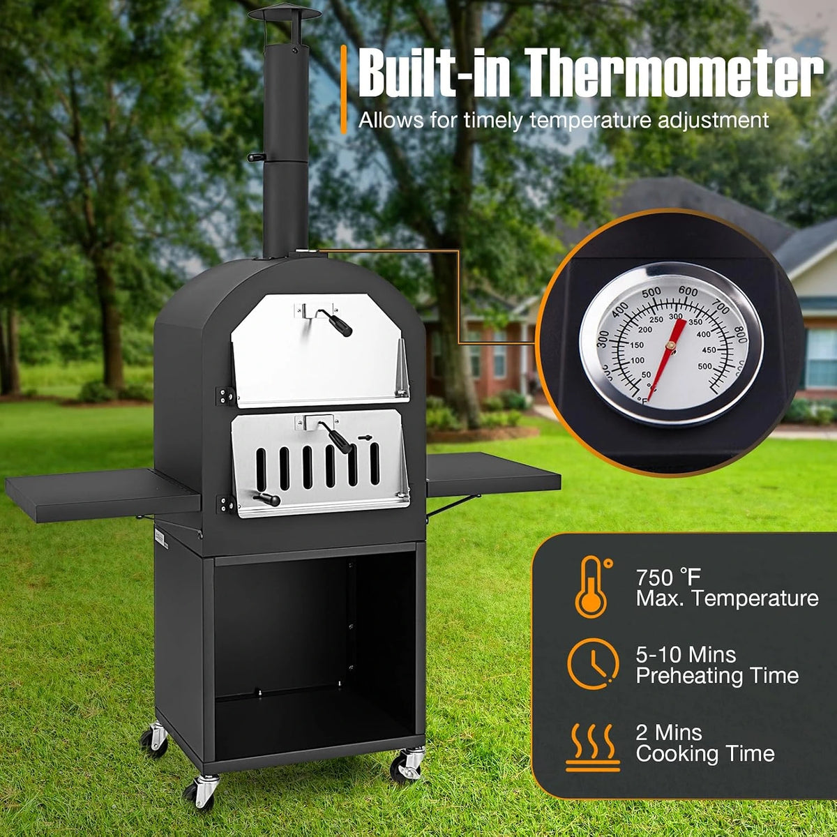Outdoor Pizza Oven Wood Fired, Pizza Maker on Wheels — product view 3