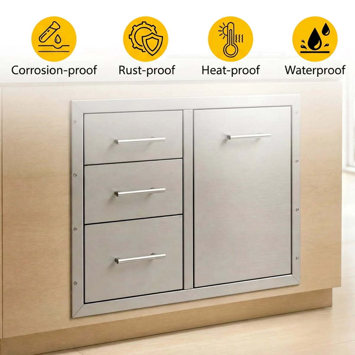 Weatherproof Stainless Steel Outdoor Kitchen Storage Cabinet with Drawers & Door – Heavy-Duty Rustproof Utility Cabinet for Patio, Garage or Backyard — product view 2