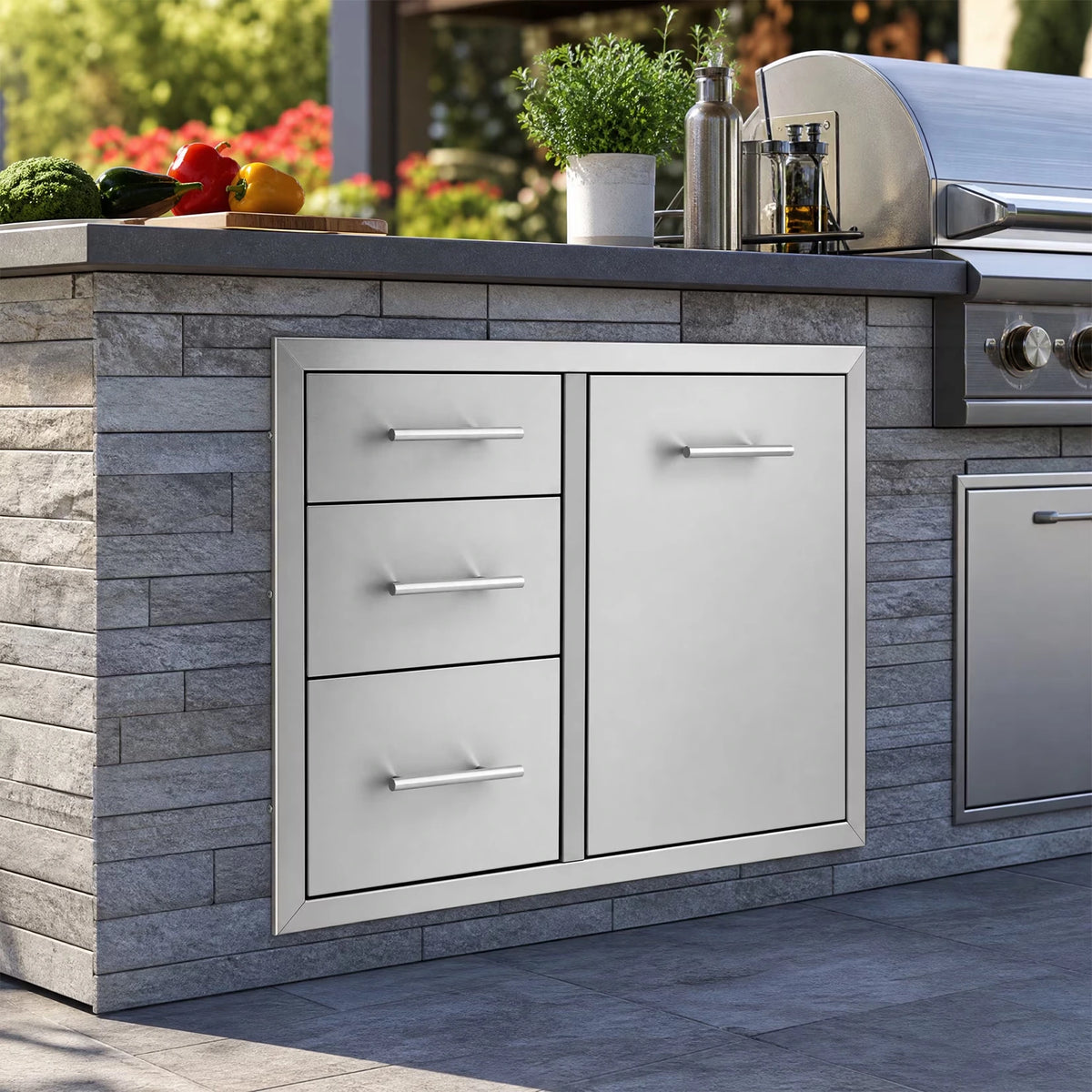Weatherproof Stainless Steel Outdoor Kitchen Storage Cabinet with Drawers & Door – Heavy-Duty Rustproof Utility Cabinet for Patio, Garage or Backyard — product view 3