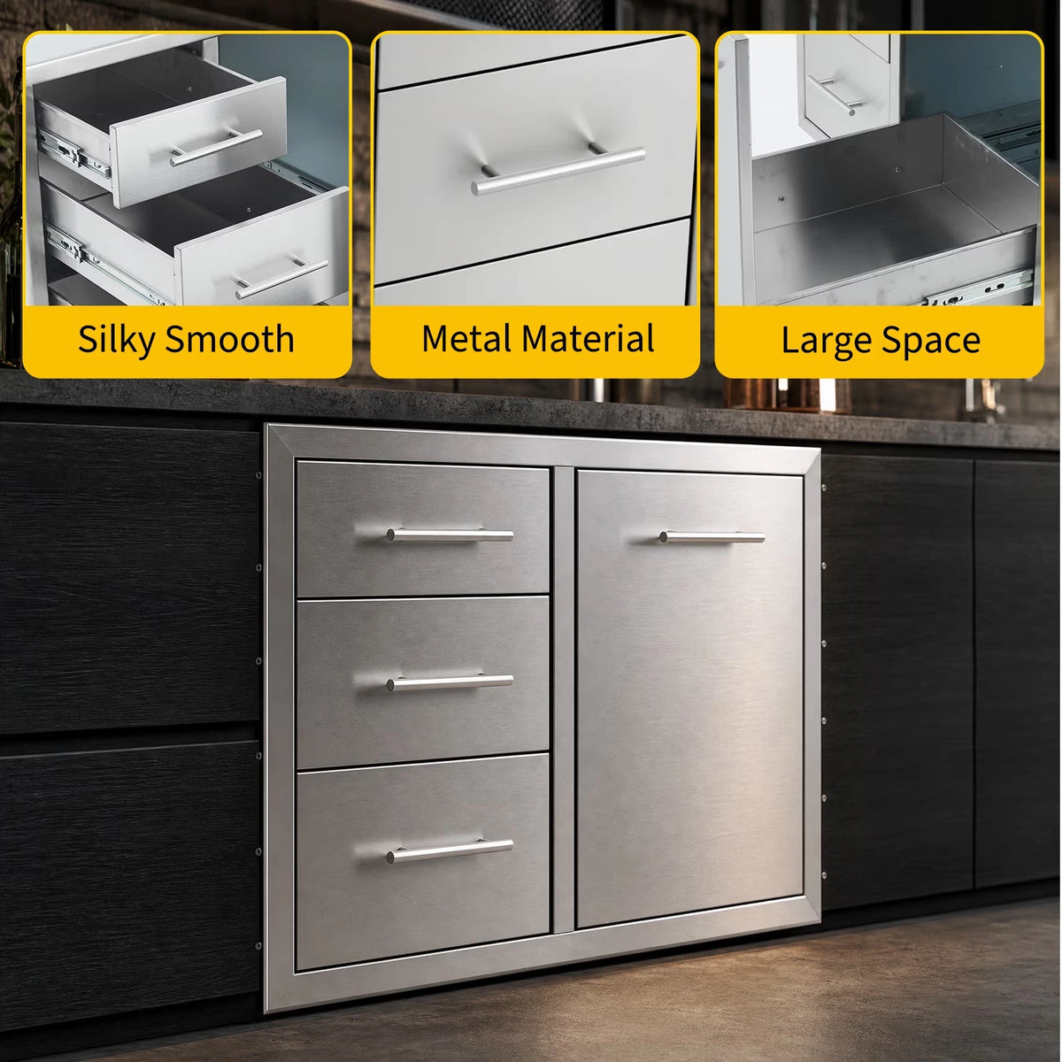 Weatherproof Stainless Steel Outdoor Kitchen Storage Cabinet with Drawers & Door – Heavy-Duty Rustproof Utility Cabinet for Patio, Garage or Backyard — product view 5