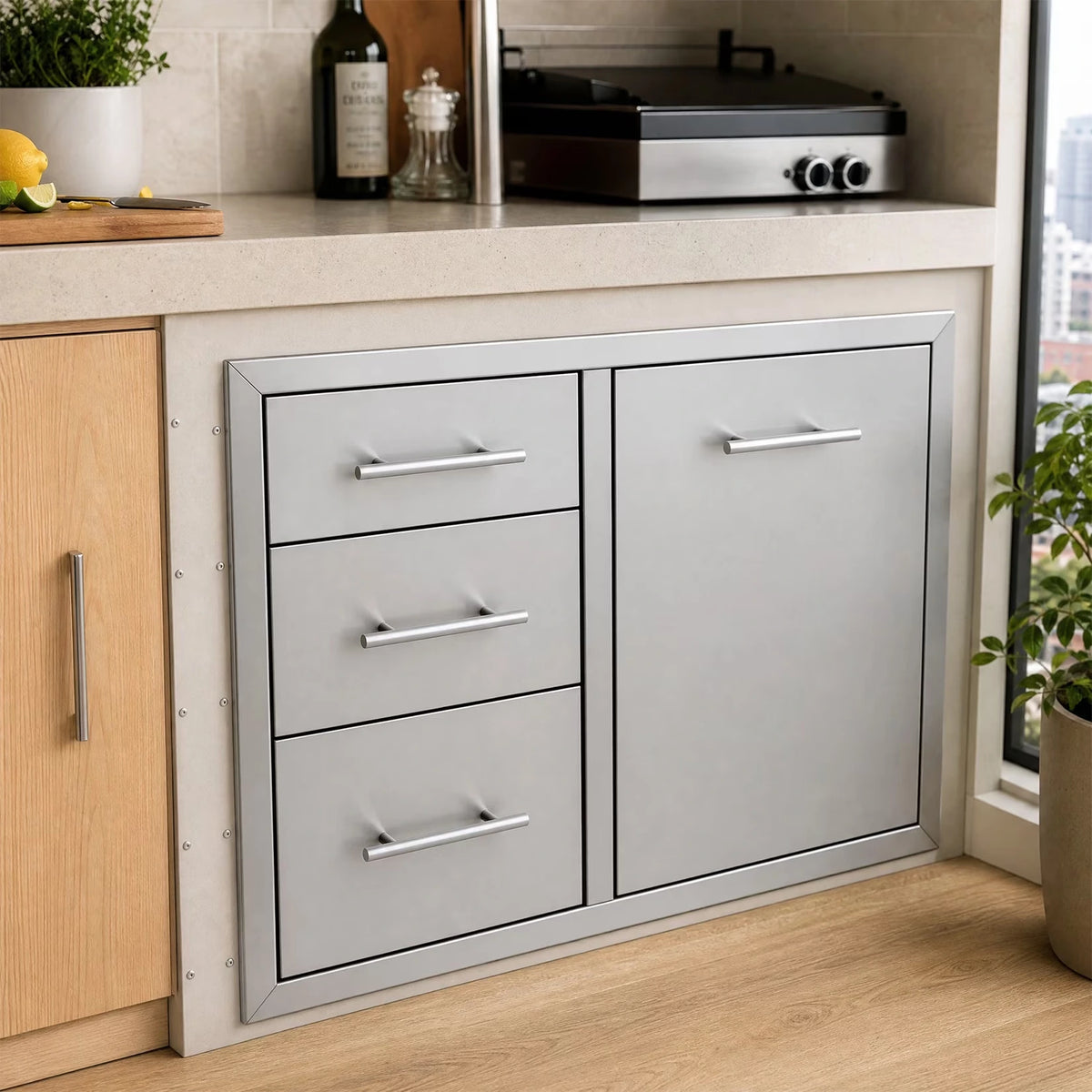 Weatherproof Stainless Steel Outdoor Kitchen Storage Cabinet with Drawers & Door – Heavy-Duty Rustproof Utility Cabinet for Patio, Garage or Backyard — product view 7
