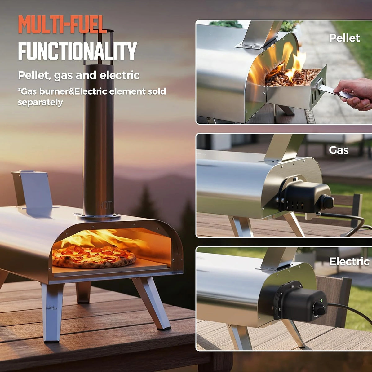 12" Outdoor Pizza Oven, 1110°F, Wood Pellet, Gas & Electric — product view 2
