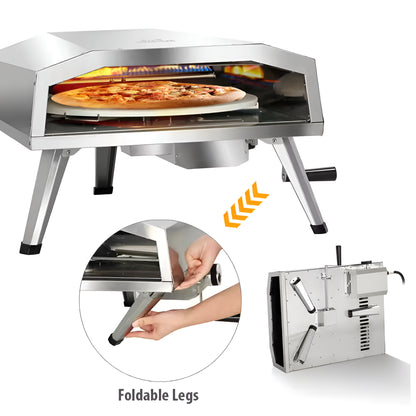 16 In. Propane Pizza Oven, Outdoor Pizza Oven in Stainless Steel, W/Rotating Pizza Stone — product view 2