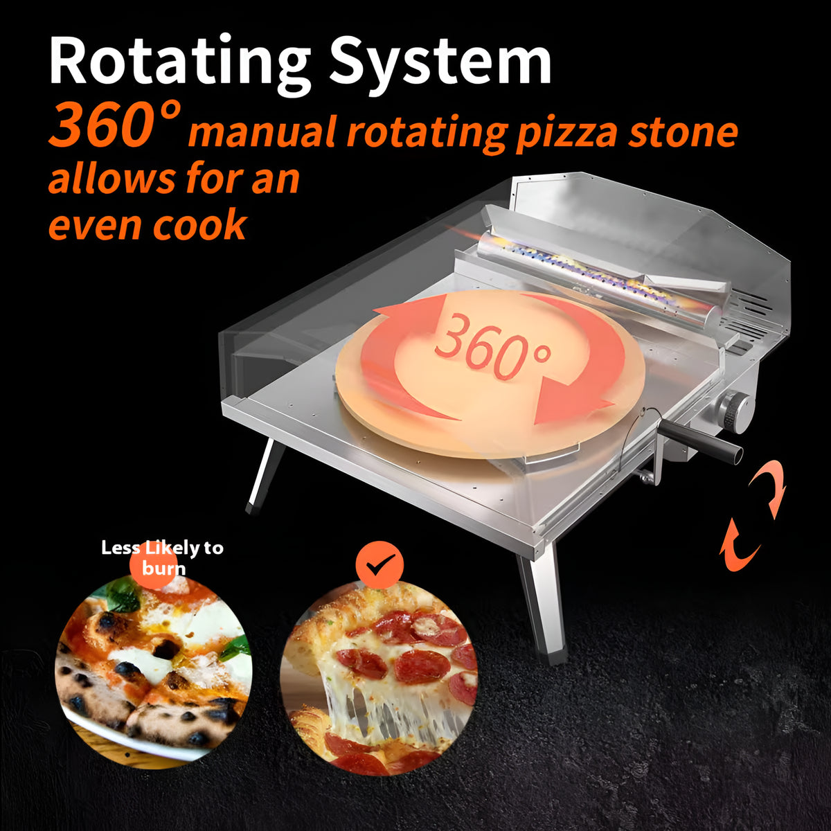 16 In. Propane Pizza Oven, Outdoor Pizza Oven in Stainless Steel, W/Rotating Pizza Stone — product view 4