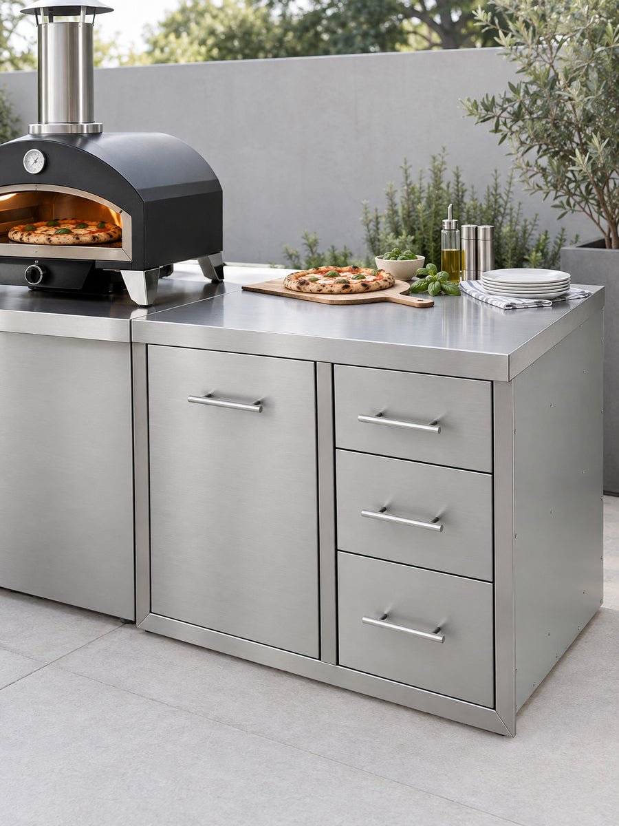 Outdoor Kitchen Stainless Steel Countertop Bundle, in use