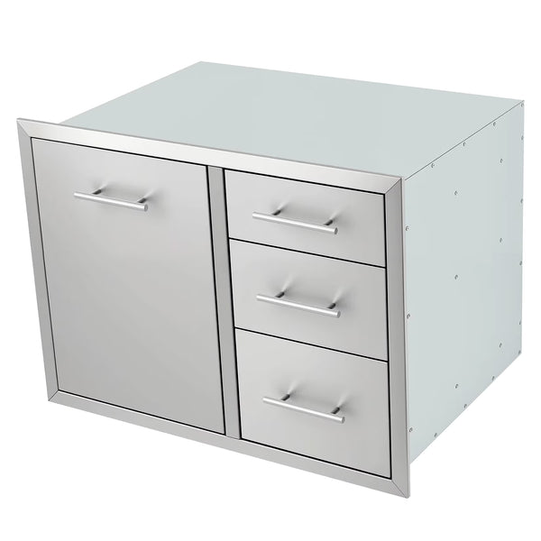 Weatherproof Stainless Steel Outdoor Kitchen Storage Cabinet with Drawers & Door – Heavy-Duty Rustproof Utility Cabinet for Patio, Garage or Backyard
