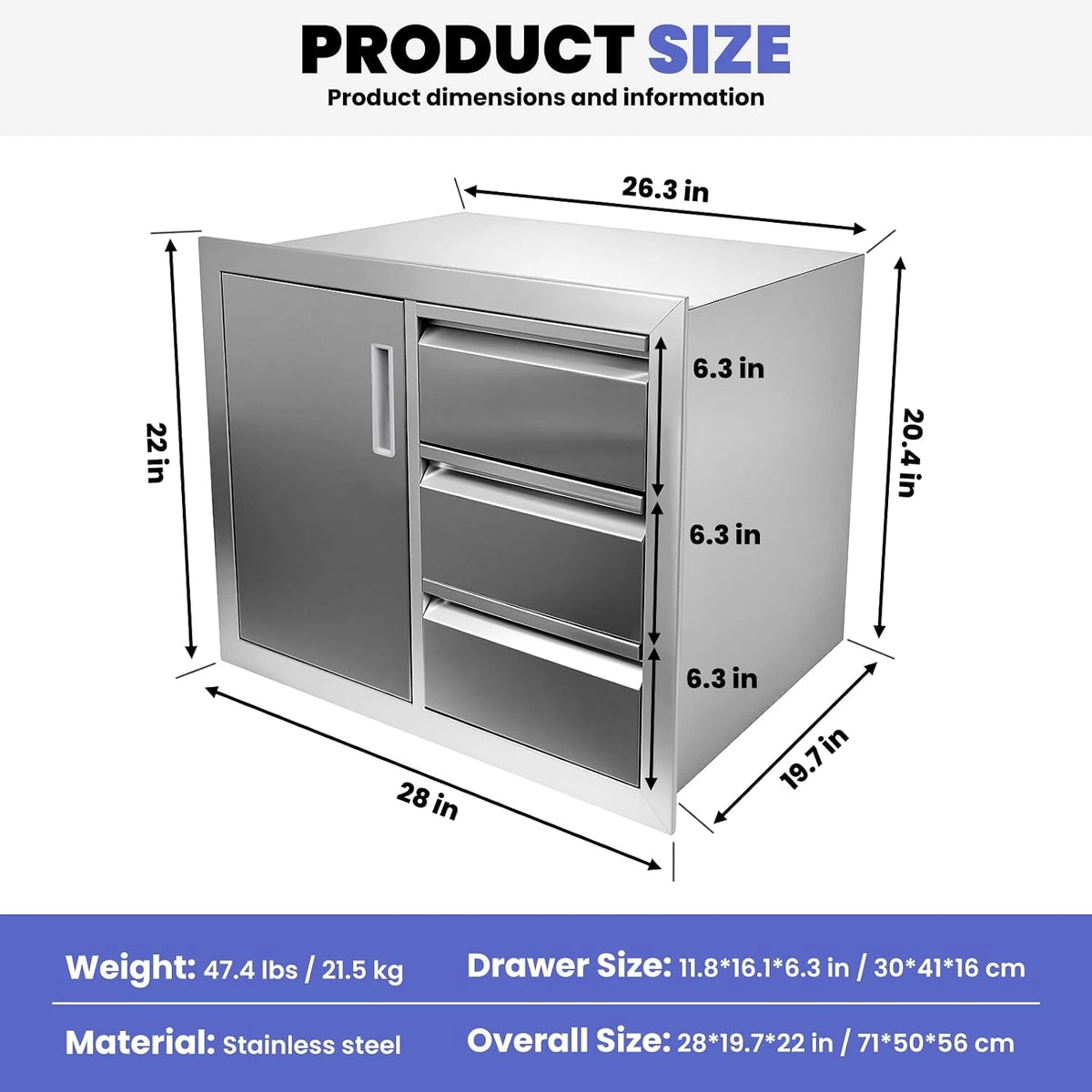 Outdoor Kitchen Cabinets 28 X 19.7 X 22 In, 304 Stainless Steel Cabinet — product view 2