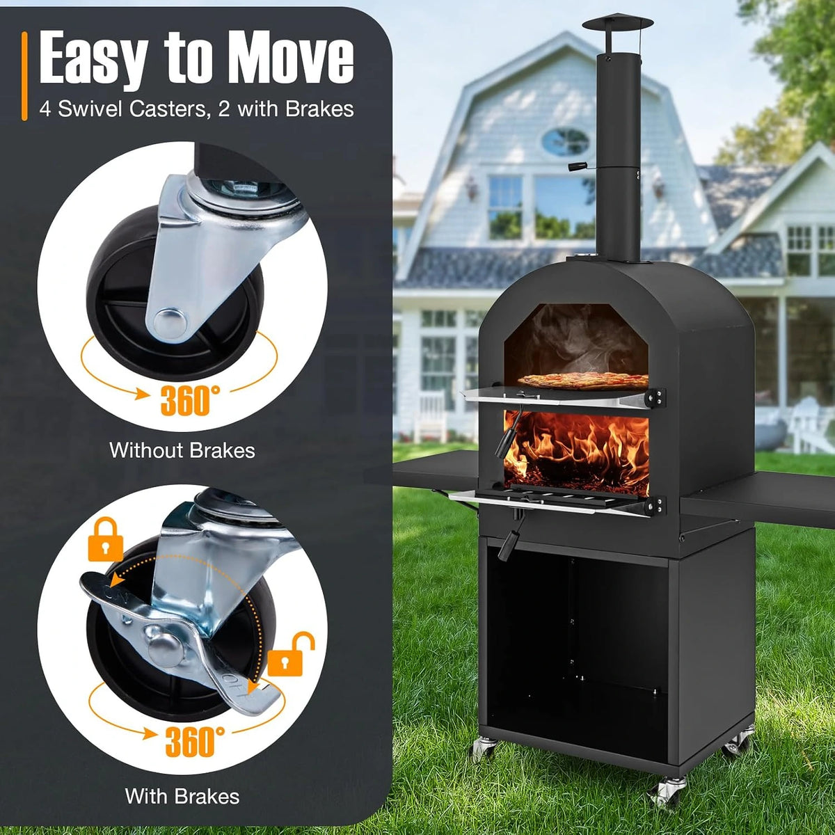 Outdoor Pizza Oven Wood Fired, Pizza Maker on Wheels — product view 6