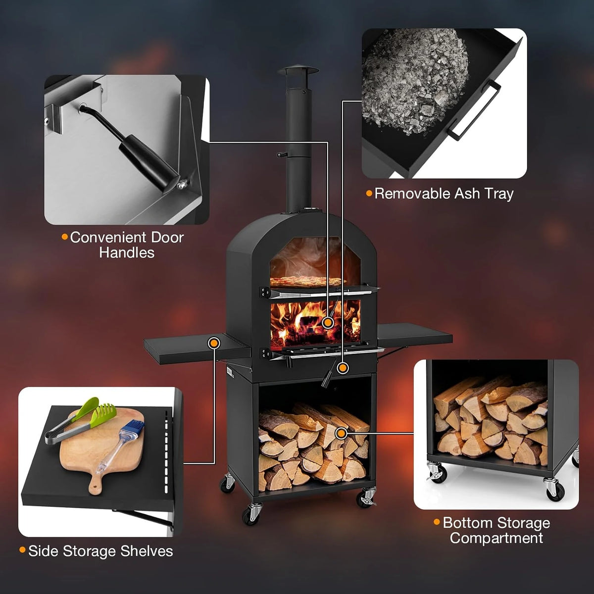 Outdoor Pizza Oven Wood Fired, Pizza Maker on Wheels — product view 7