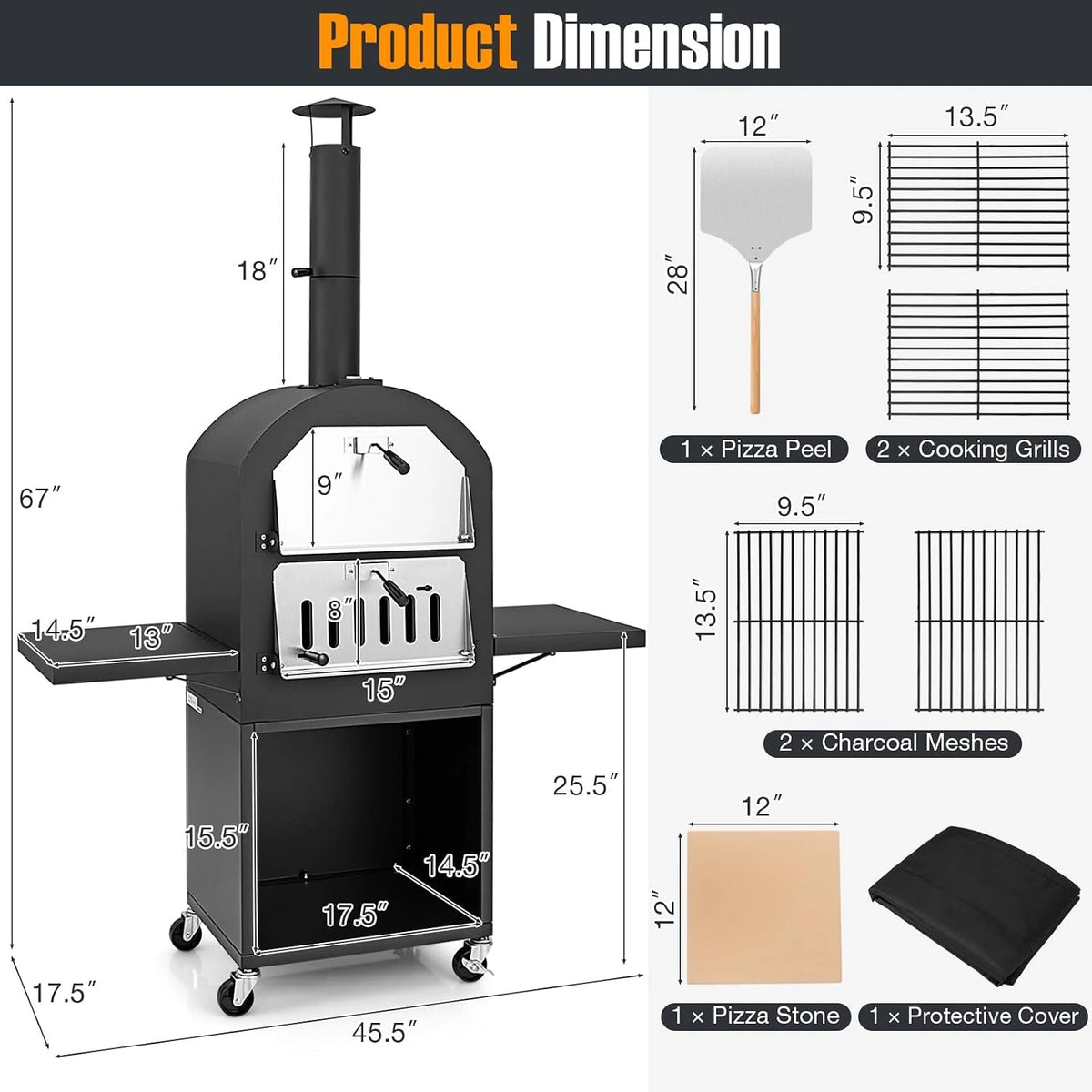 Outdoor Pizza Oven Wood Fired, Pizza Maker on Wheels — product view 9