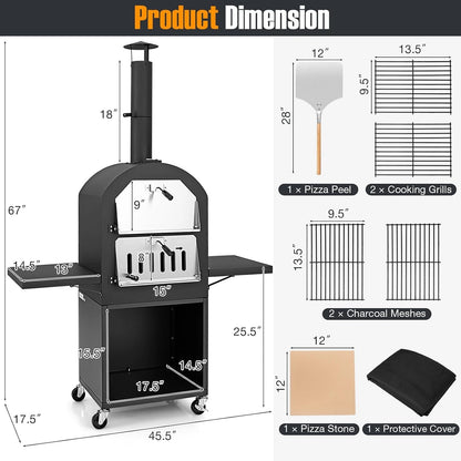 Outdoor Pizza Oven Wood Fired, Pizza Maker on Wheels — product view 9