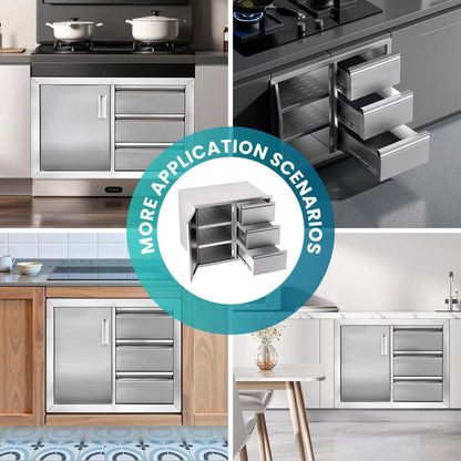 Stainless Steel Outdoor Kitchen Cabinet, 3 Drawer Built-In BBQ Storage Cabinet with Single Door for Patio Grill Station — product view 5