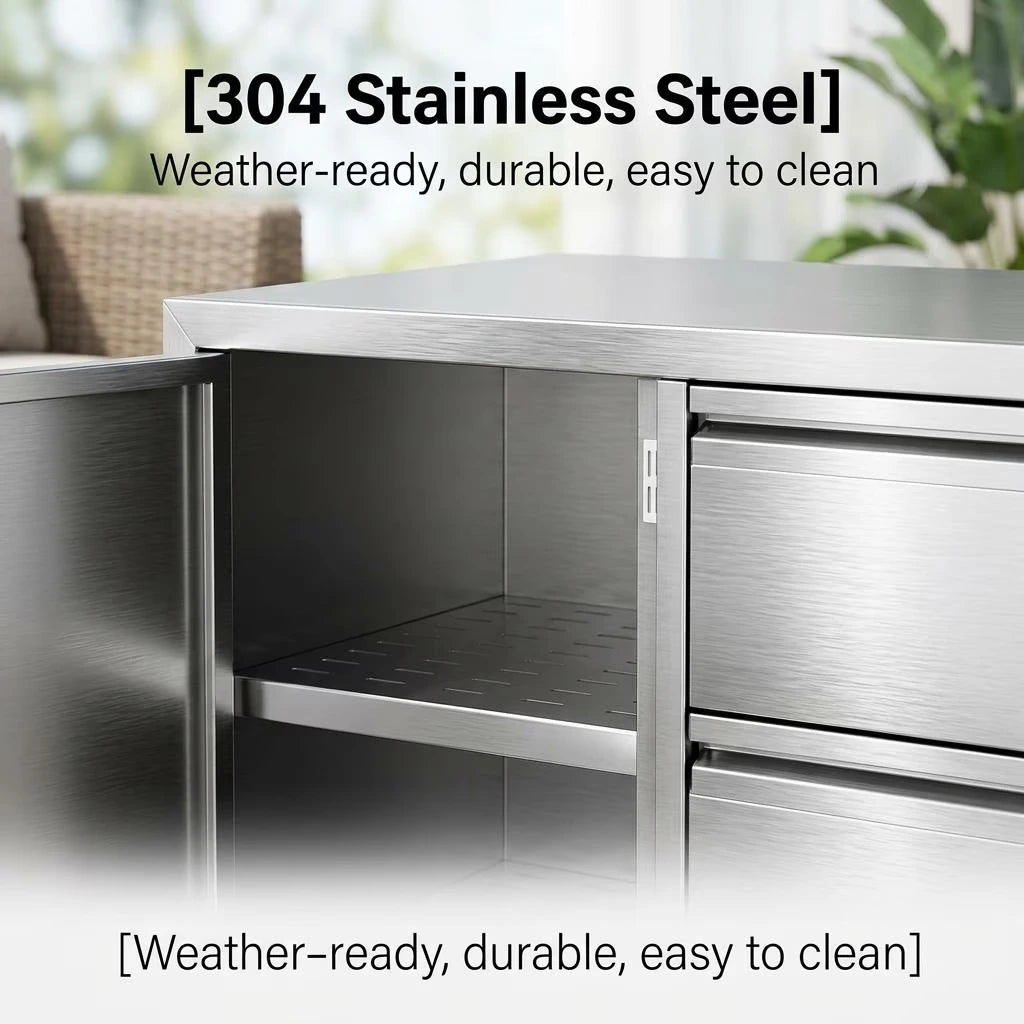 Stainless Steel Outdoor Kitchen Cabinet, 3 Drawer Built-In BBQ Storage Cabinet with Single Door for Patio Grill Station — product view 9