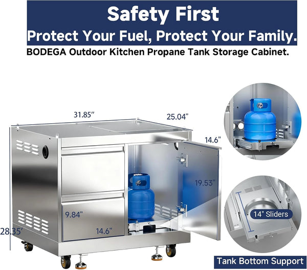 Outdoor Kitchen Cabinet – 2 Drawers & Propane Tank Storage