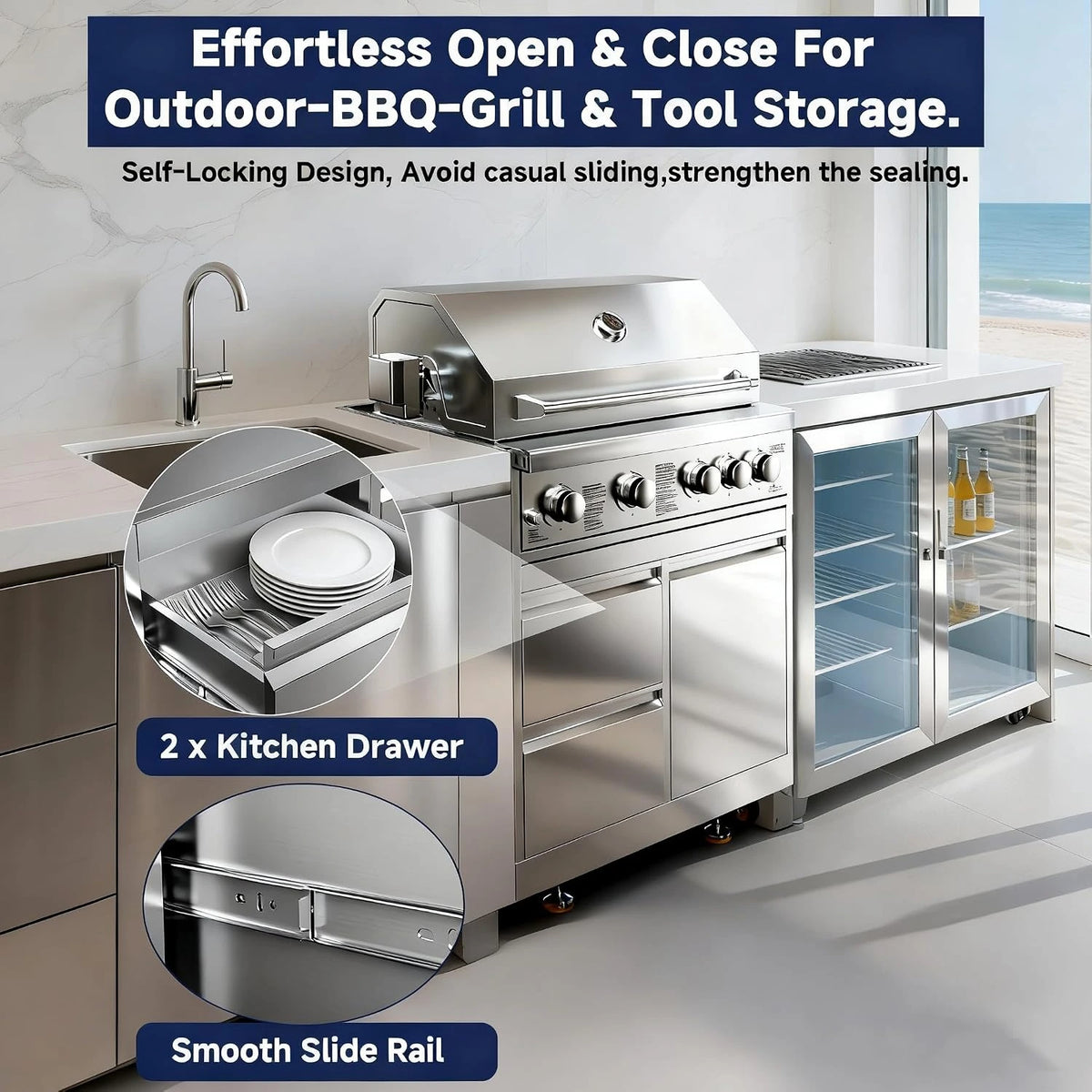 Stainless Steel Outdoor Kitchen Drawer Cabinet for Built-In BBQ Grill with 2 Drawers and Propane Tank Storage,Outdoor Kitchen Storage Perfect for Outdoor Kitchen BBQ Island.For All Weather Use. — product view 5