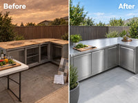 Outdoor Kitchen Stainless Steel Countertop Bundle: (3) 32 In. Countertops, 56 In. Countertop — Before & After