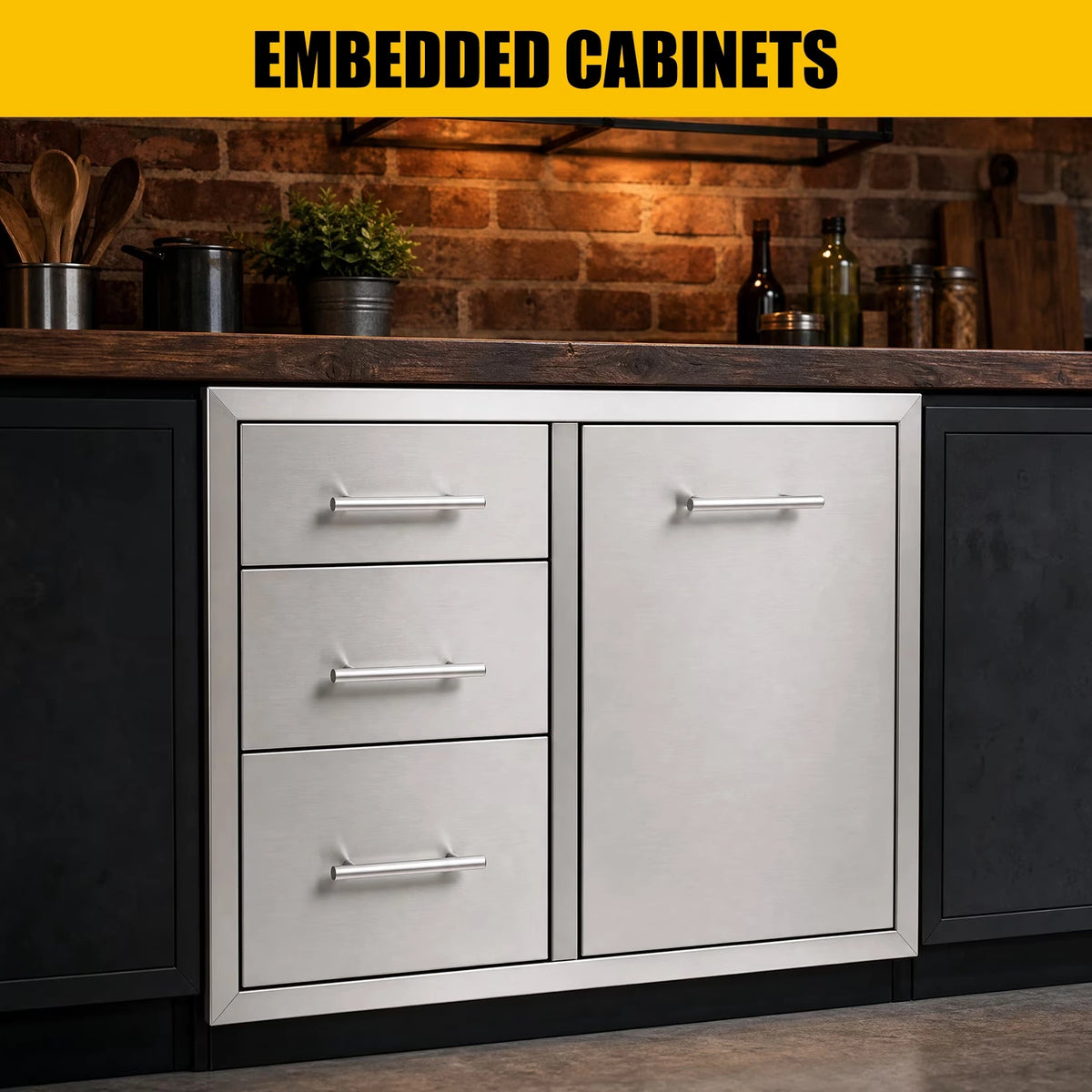 Weatherproof Stainless Steel Outdoor Kitchen Storage Cabinet with Drawers & Door – Heavy-Duty Rustproof Utility Cabinet for Patio, Garage or Backyard — product view 6